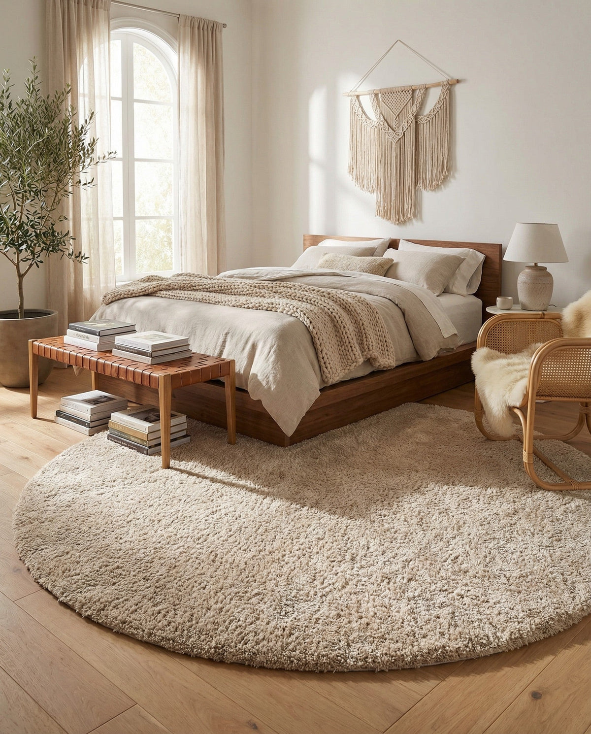 Cozy Comfort Shag Collection Area Rug - Haven (Oatmeal Beige) Round Oatmeal Beige  lifestyle 92