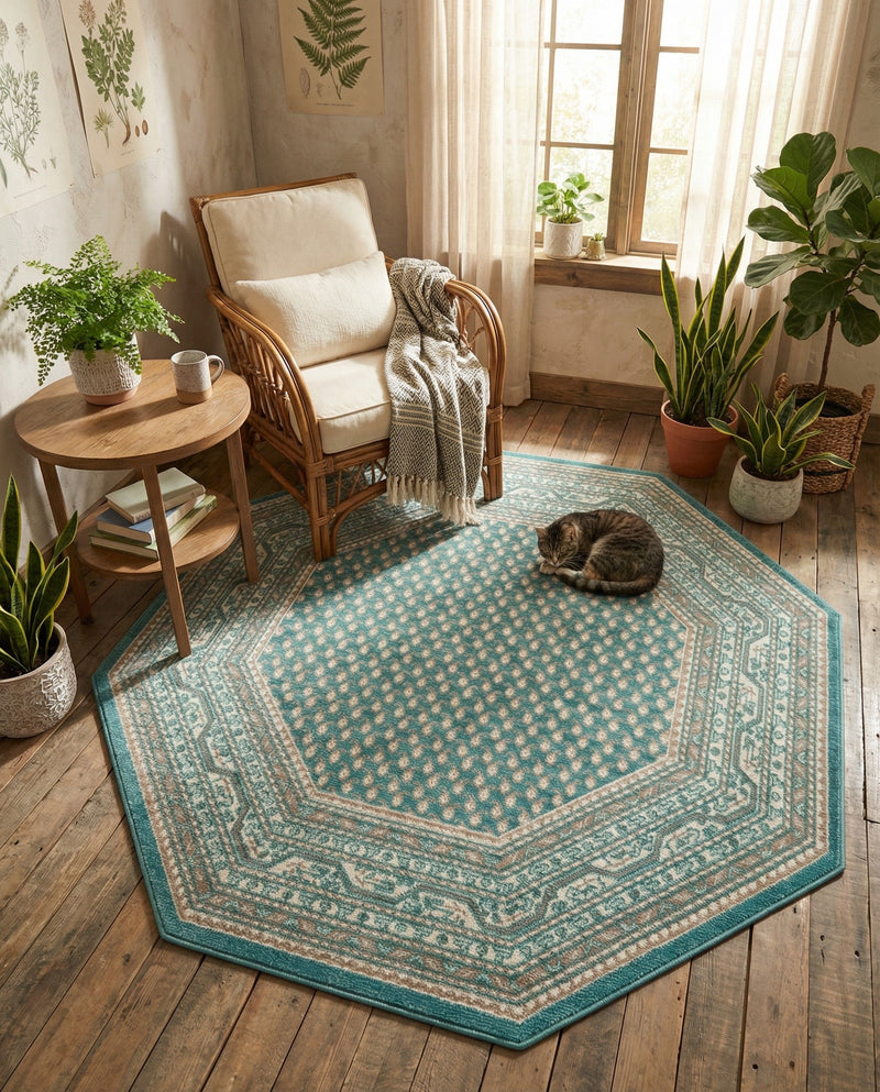 Soho Elegance Collection Area Rug -  Mercer (Turquoise) Octagon Turquoise  lifestyle 61