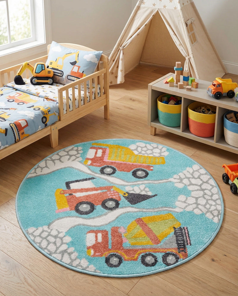 Wonder Tykes Collection Area Rug -  Labyrinth Round Teal  lifestyle 39
