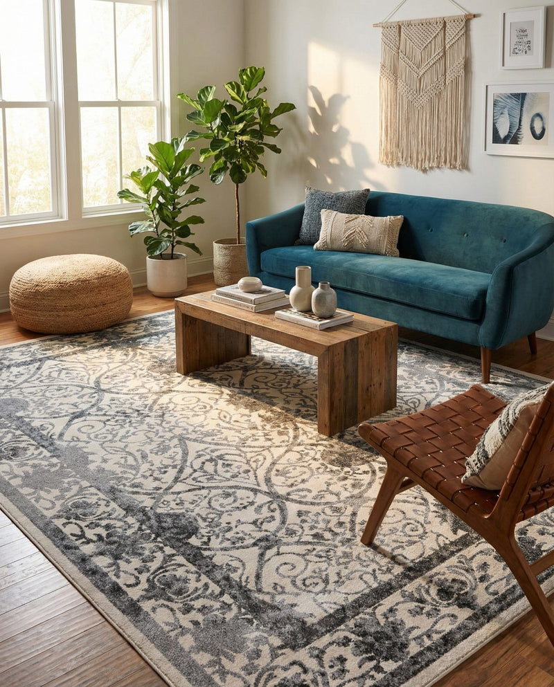 Horizon Collection Area Rug -  Sierra Rectangle Ivory and Gray  lifestyle 23