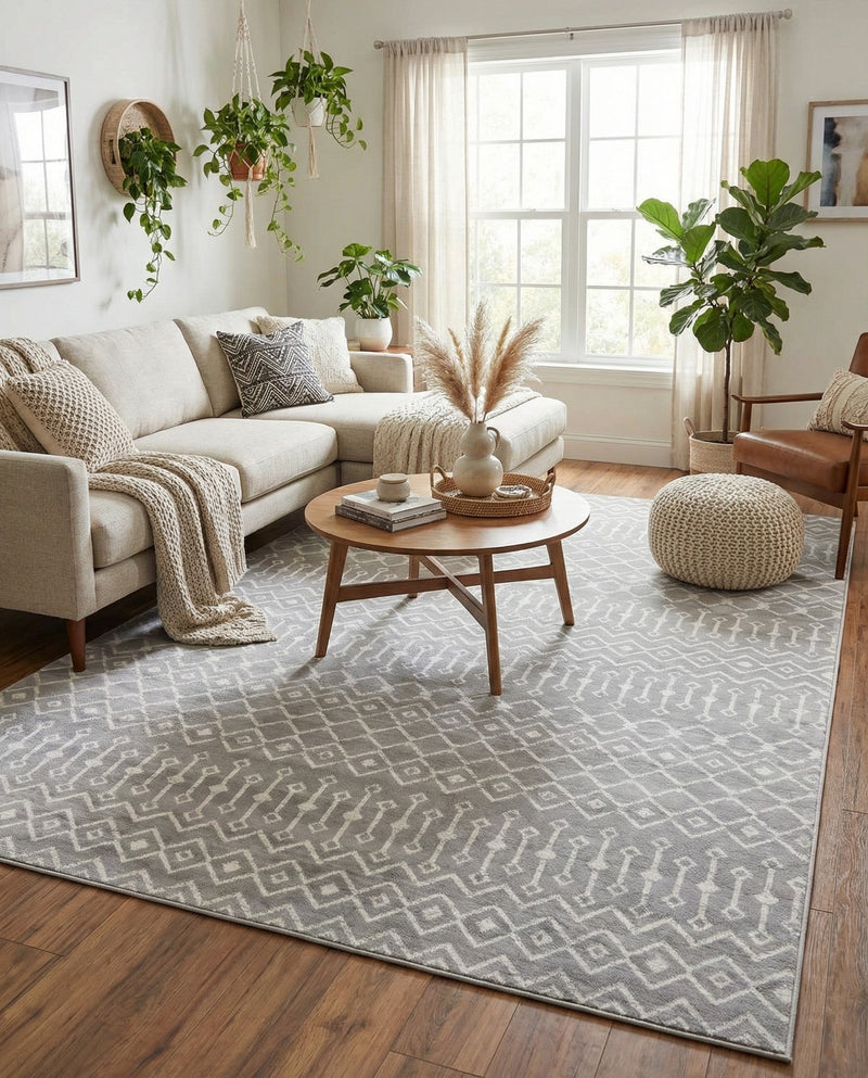 Marrakech Lattice Collection Area Rug - Medina (Light Gray) Rectangle Light Gray  lifestyle 14