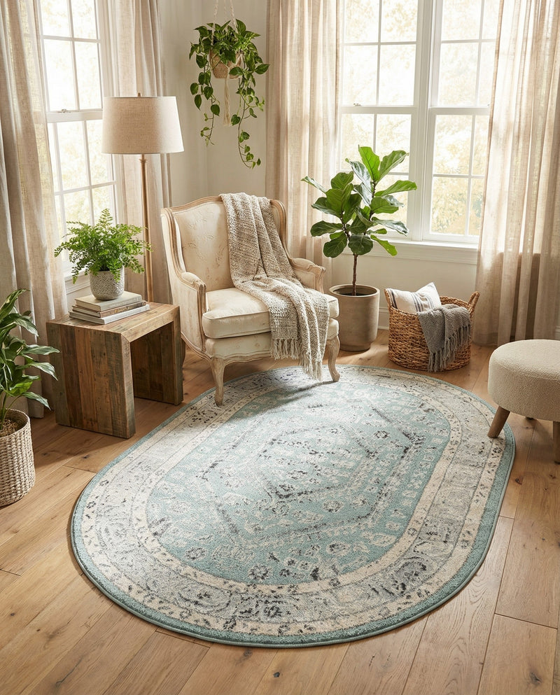 Adriana Terrace Collection Area Rug - Capri (Aqua) Oval Aqua  lifestyle 24