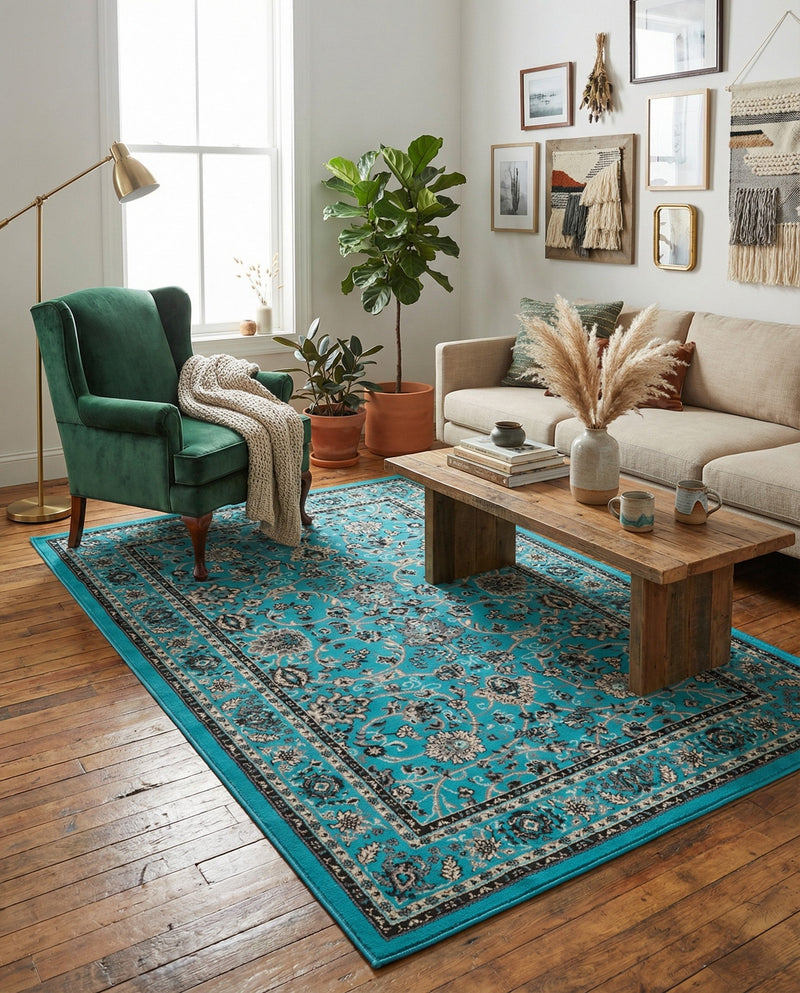 Isfahan Elegance Collection Area Rug - Naghsh-e Jahan (Turquoise) Rectangle Turquoise  lifestyle 16