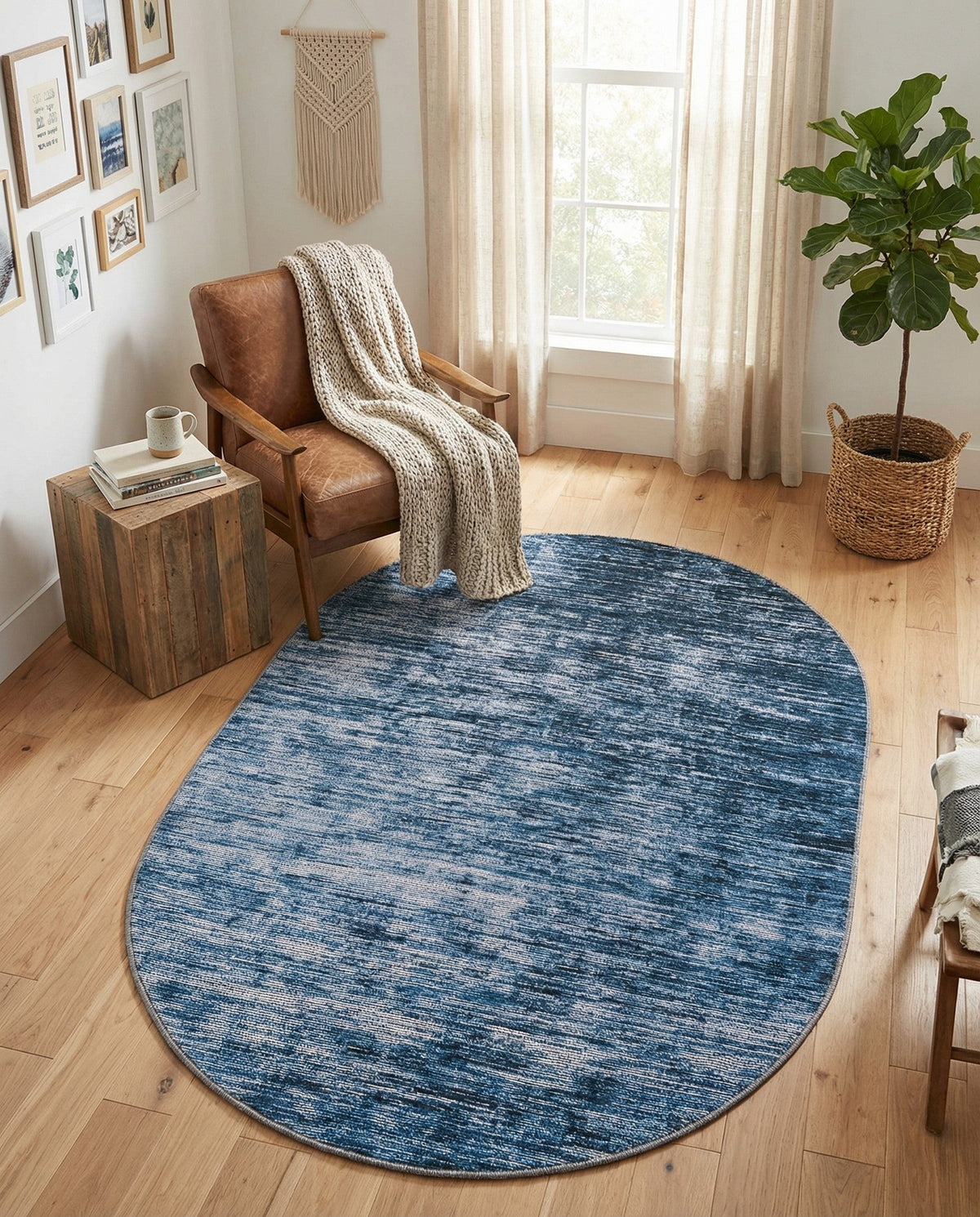 Sahara Essence Collection Area Rug - Oasis (Blue) Oval Blue  lifestyle 90