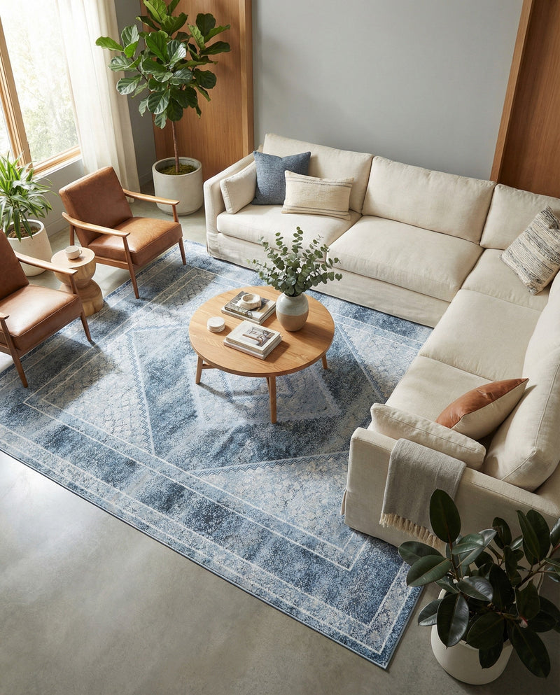 Aegean Elegance Washables Collection Area Rug -  Delos Rectangle Navy Blue  lifestyle 13