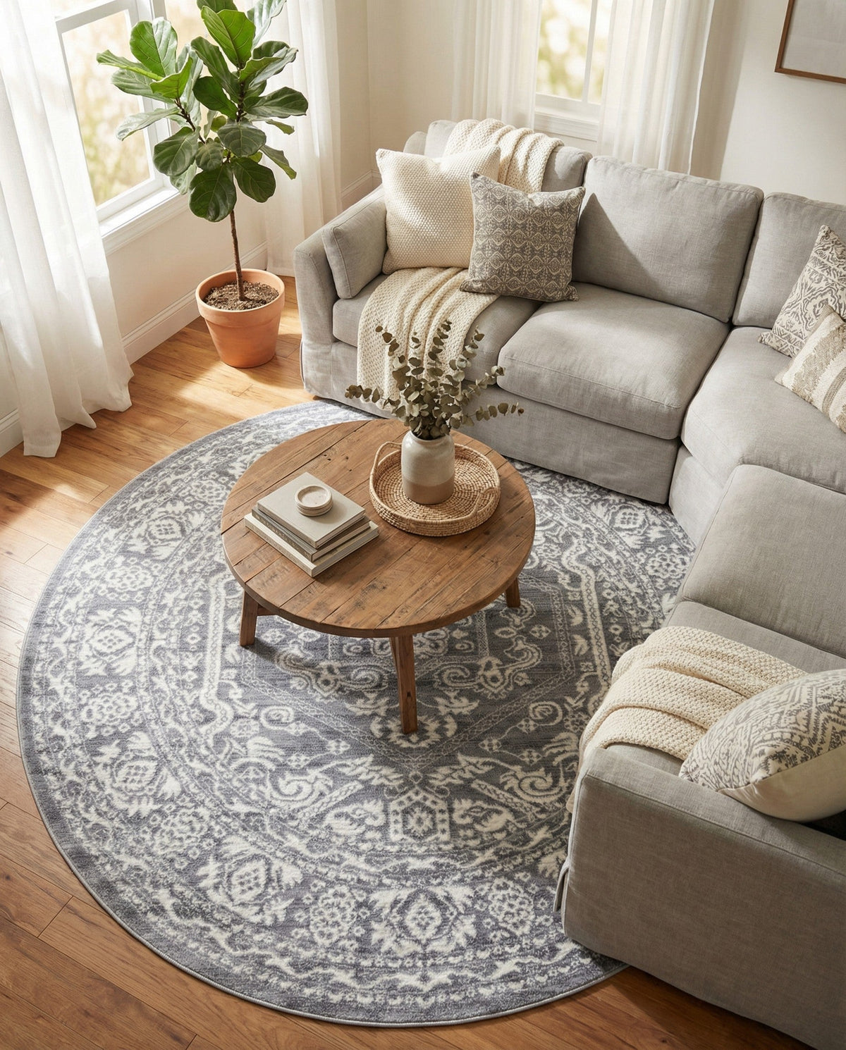 Charleston Elegance Collection Area Rug - Harborview Round Gray  lifestyle 159