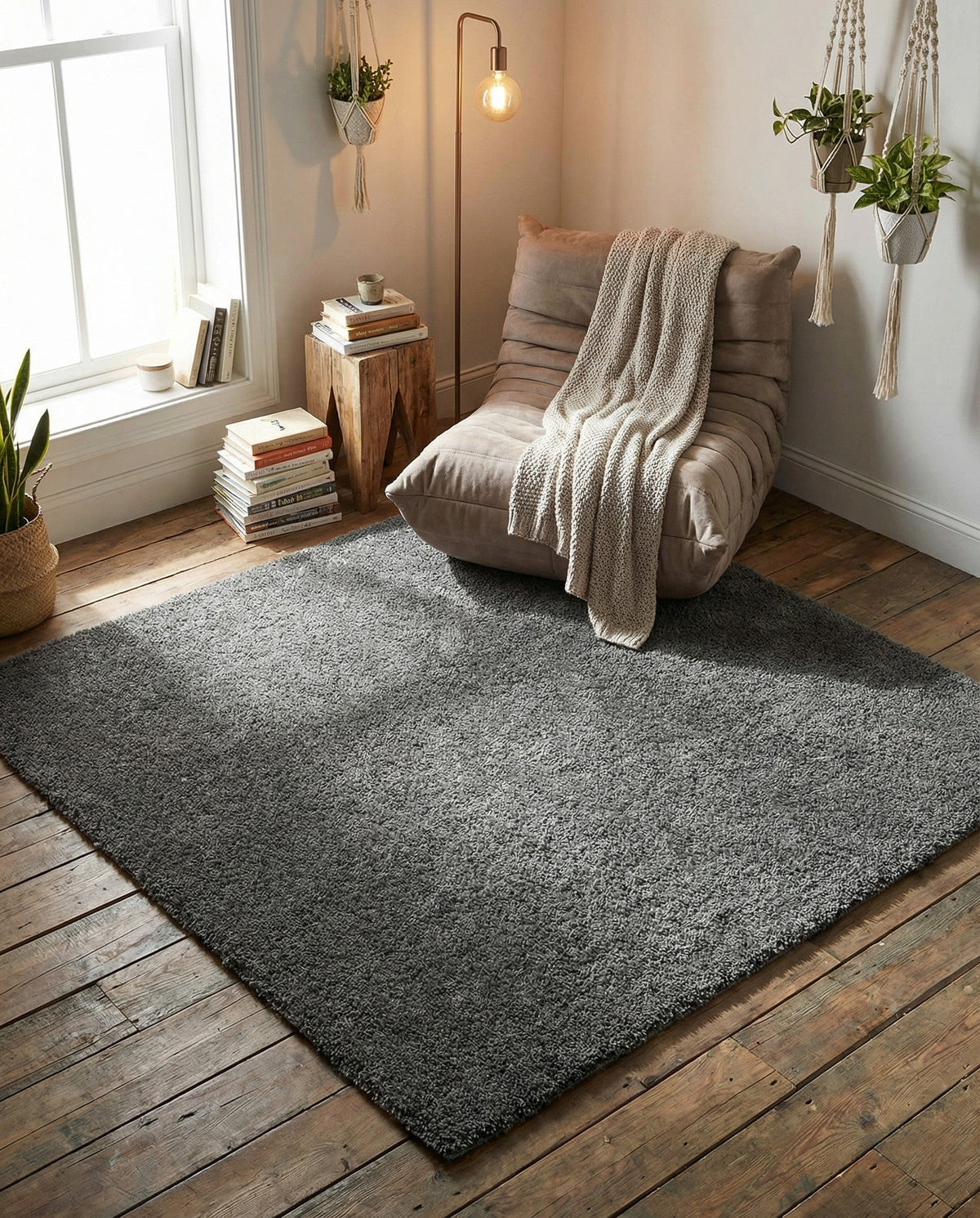Cozy Comfort Shag Collection Area Rug - Haven (Smoke Gray) Square Smoke Gray  lifestyle 51
