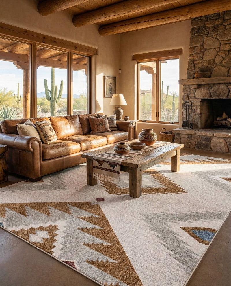 Desert Modern Eco Rug Series Collection Area Rug -  Zion Rectangle Ivory  lifestyle 17