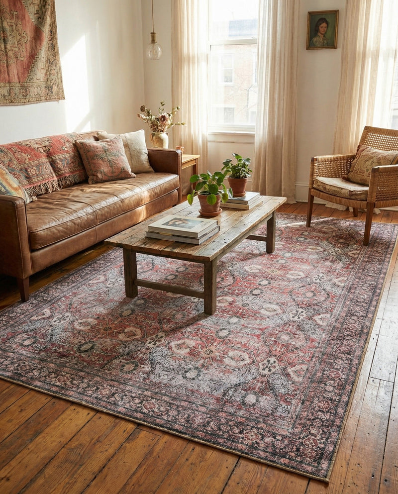 Heritage Elegance Collection Area Rug -  Hampton Rectangle Antique Red  lifestyle 5