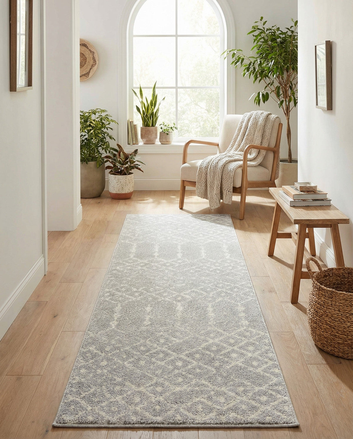 Marrakesh Lattice Collection Area Rug - Casablanca (Light Gray) Runner Light Gray  lifestyle 76