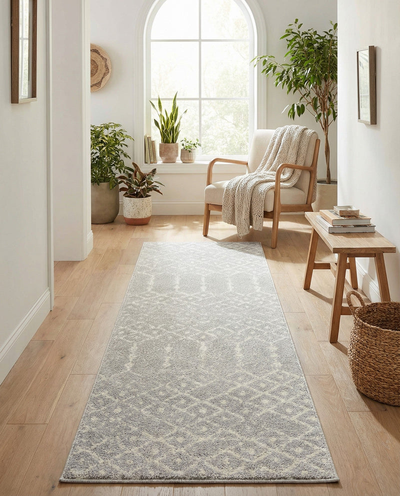 Marrakesh Lattice Collection Area Rug - Casablanca (Light Gray) Runner Light Gray  lifestyle 76