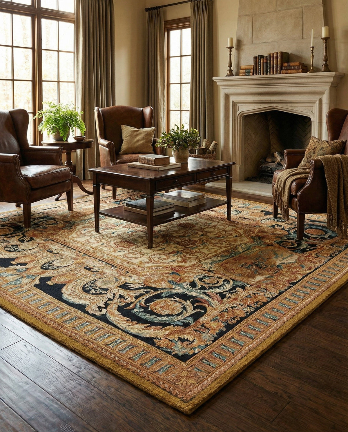 Patio Heritage Collection Area Rug - Veranda Square Black Gold Brown  lifestyle 101