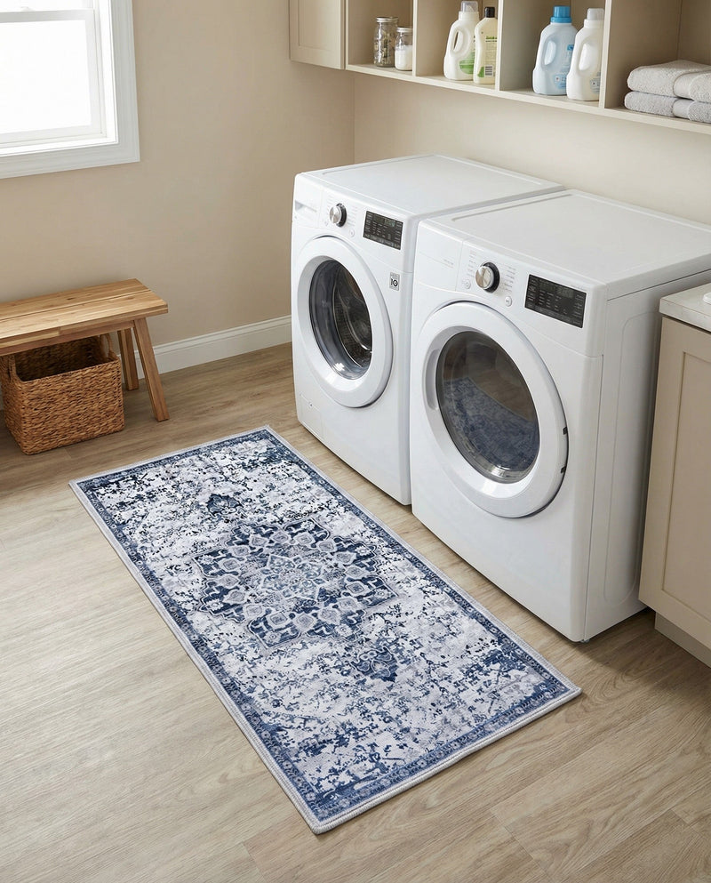 Baroque Era Collection Area Rug - Versailles (Gray Blue) Runner Gray Blue  lifestyle 31