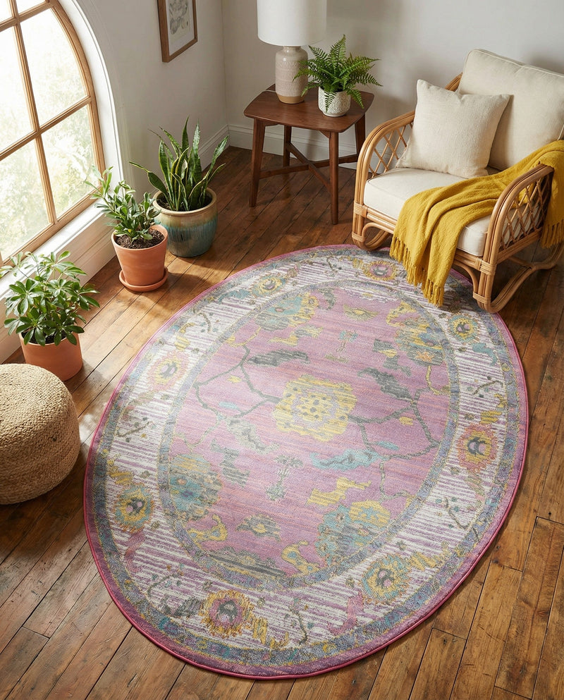 Arcadia Rugs Collection Area Rug - Eden (Pink) Oval Pink  lifestyle 62