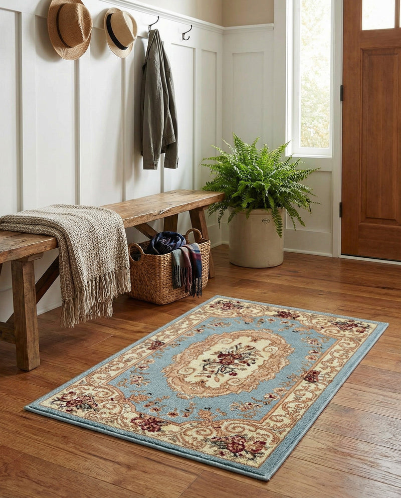 Versailles Elegance Collection Area Rug -  Louveciennes (Light Blue) Rectangle Light Blue  lifestyle 18