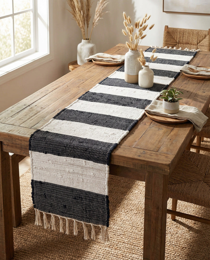 Tassel Trail Collection Area Rug - Pathway (Navy Blue) Table Runner Navy Blue  lifestyle 76