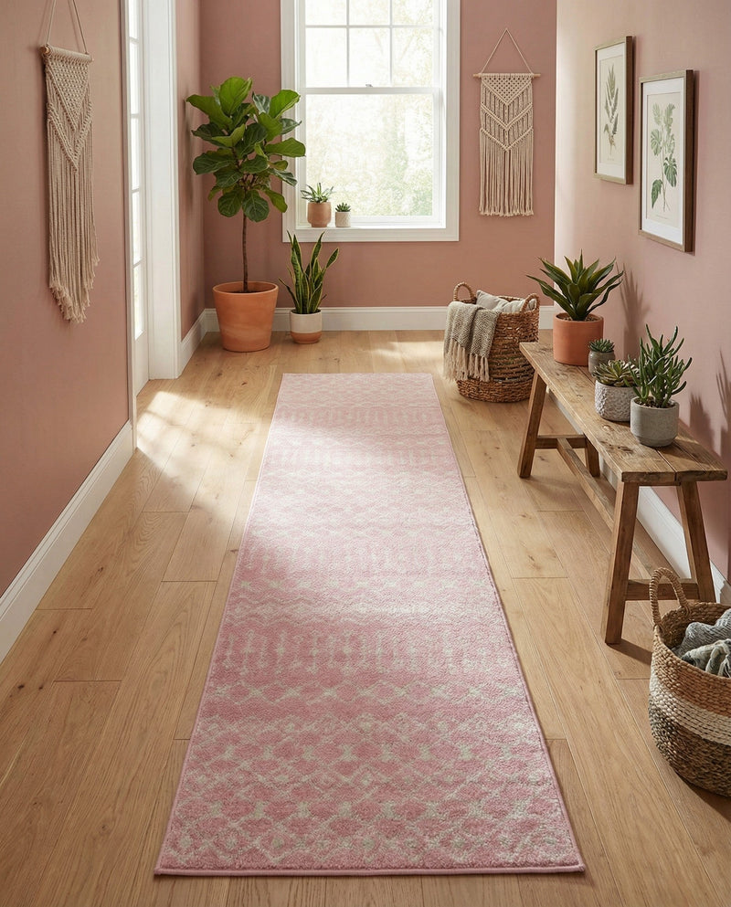 Mediterranean Lattice Collection Area Rug - Santorini (Pink) Runner Pink  lifestyle 49