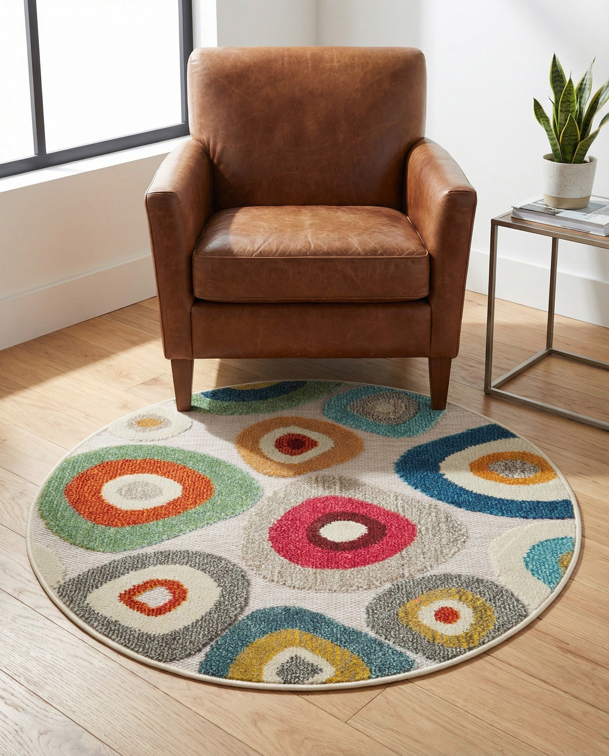 Outdoor Marrakesh Collection Area Rug -  Chefchaouen Round Multi Beige  lifestyle 150