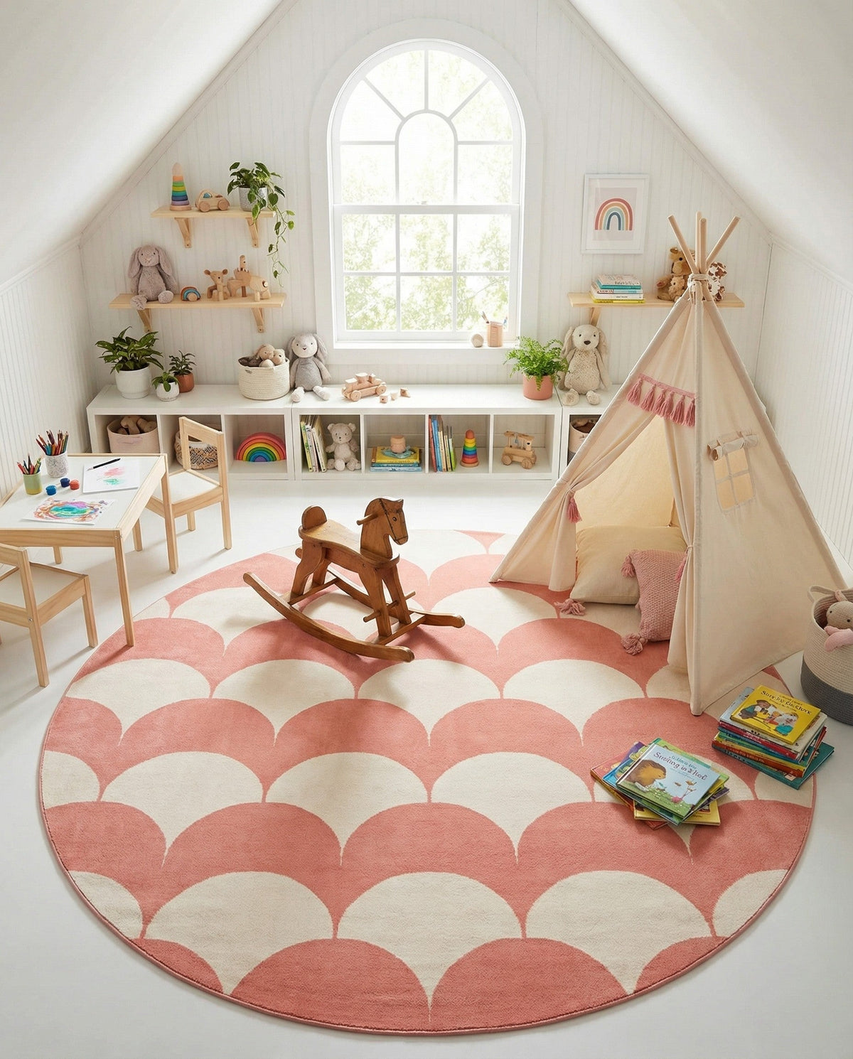 Wonder Tykes Collection Area Rug - Sparklewood Round Soft Coral Pink  lifestyle 81
