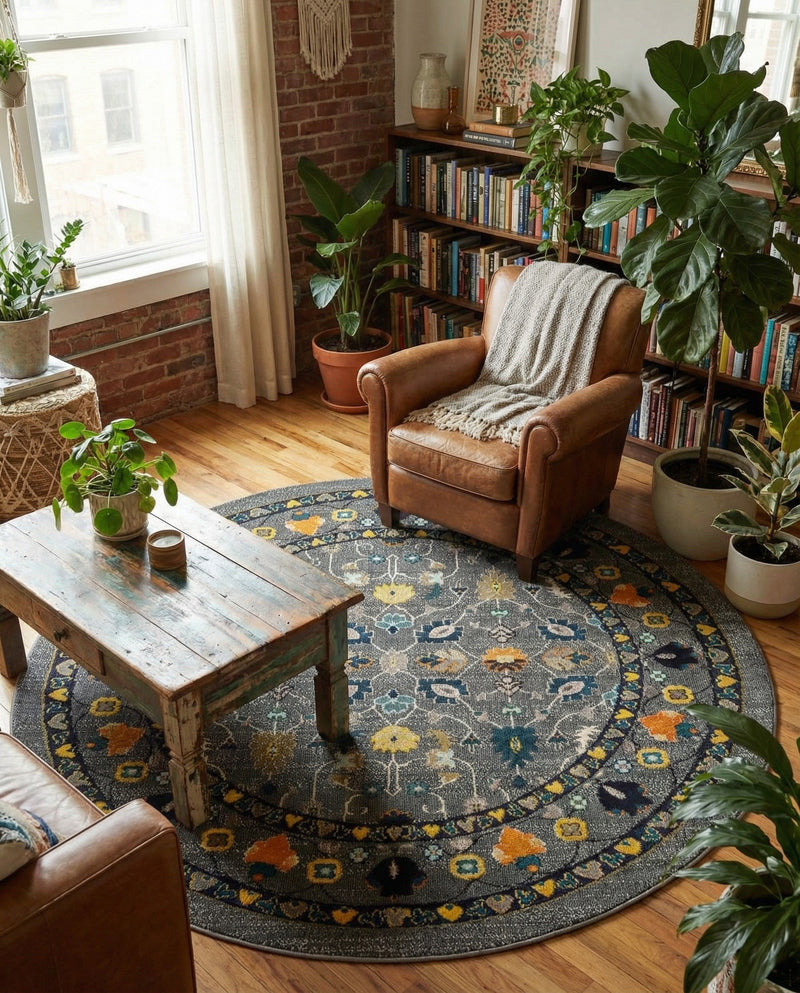 Chateau Elegance Collection Area Rug -  Luxembourg Round Gray  lifestyle 61