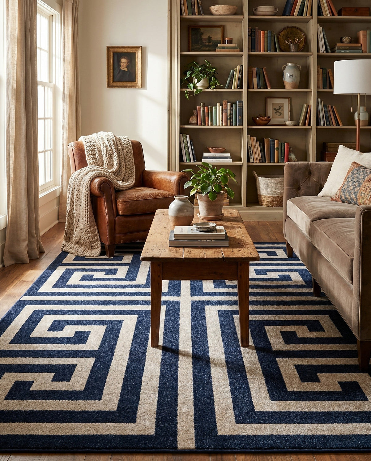 Aegean Labyrinth Collection Area Rug -  Mykonos Rectangle Navy Blue  lifestyle 14