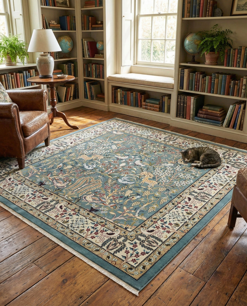 Persian Elegance Collection Area Rug -  Kerman (Blue) Square Blue  lifestyle 55