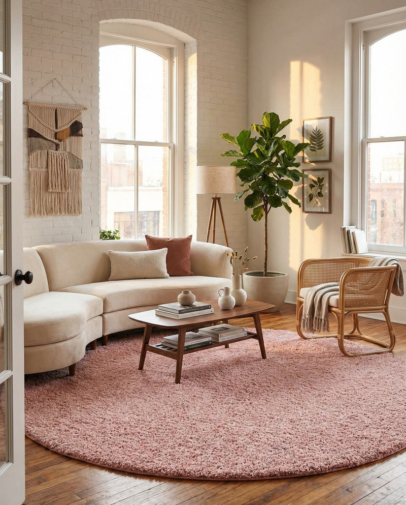 Alpine Plush Collection Area Rug -  Cortina (Dusty Rose) Round Dusty Rose  lifestyle 59