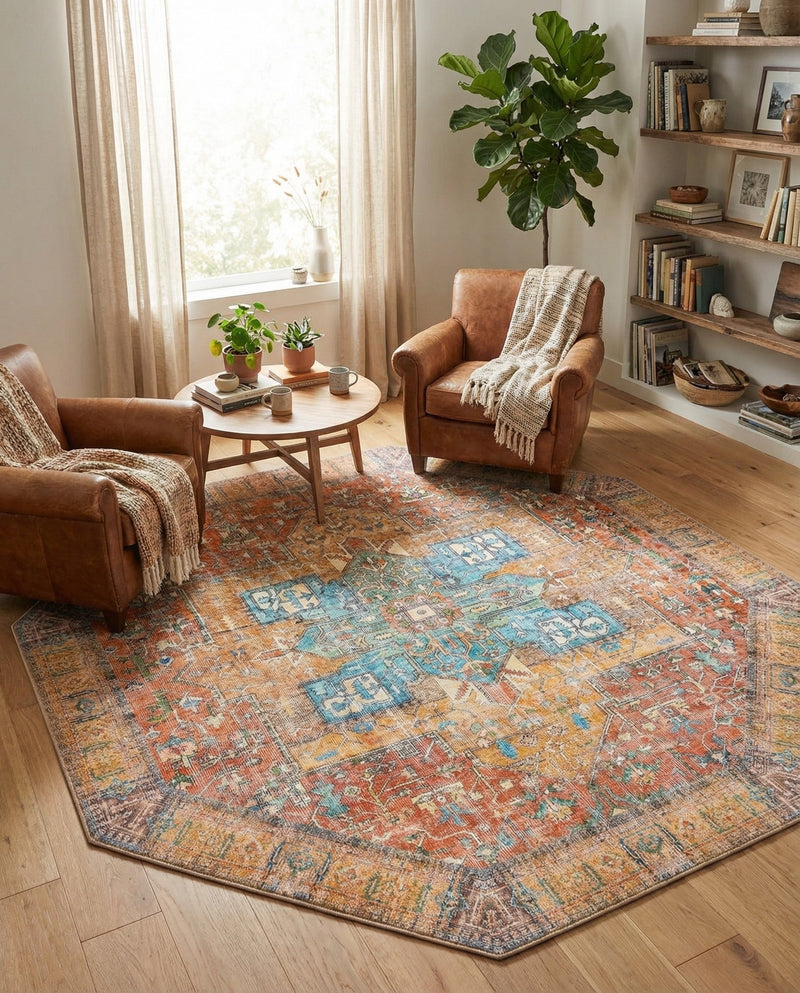 Heritage Elegance Collection Area Rug -  Windsor (Rust Red) Octagon Rust Red  lifestyle 70