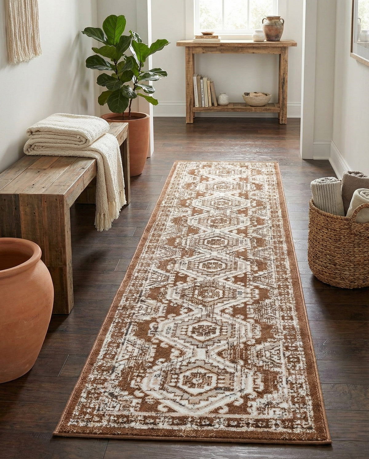 Savannah Elegance Collection Area Rug -  Tybee (Brown) Runner Brown  lifestyle 100