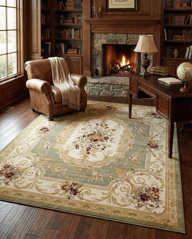 Versailles Elegance Collection Area Rug -  Louveciennes (Green) Rectangle Green  lifestyle 11