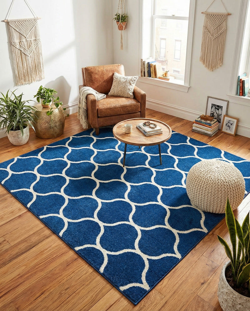 Trellis Mosaic Collection Area Rug -  Pergolatown (Navy Blue) Square Navy Blue  lifestyle 62