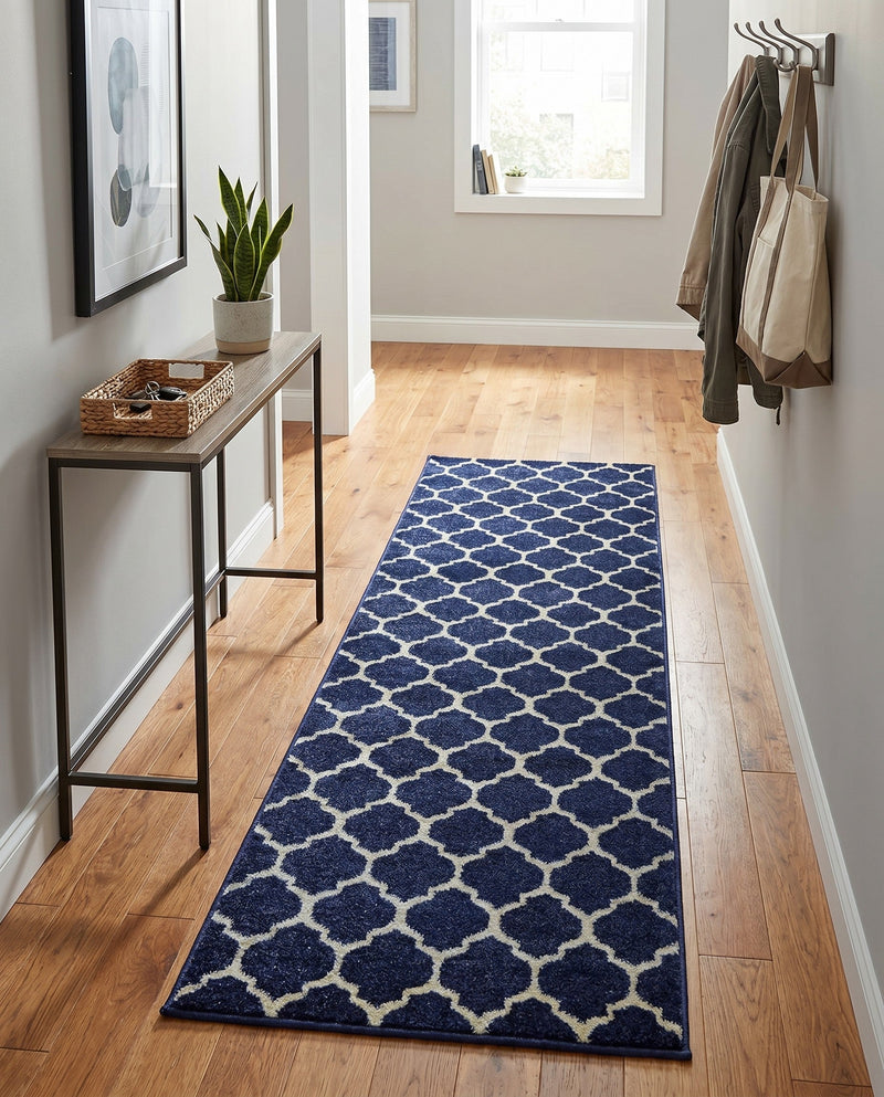 Lattice Gardens Collection Area Rug -  Bloomfield (Dark Blue) Runner Dark Blue  lifestyle 74