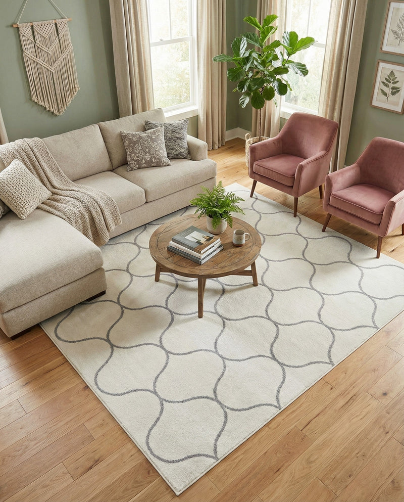 Trellis Mosaic Collection Area Rug -  Pergolatown (Ivory) Square Ivory  lifestyle 54