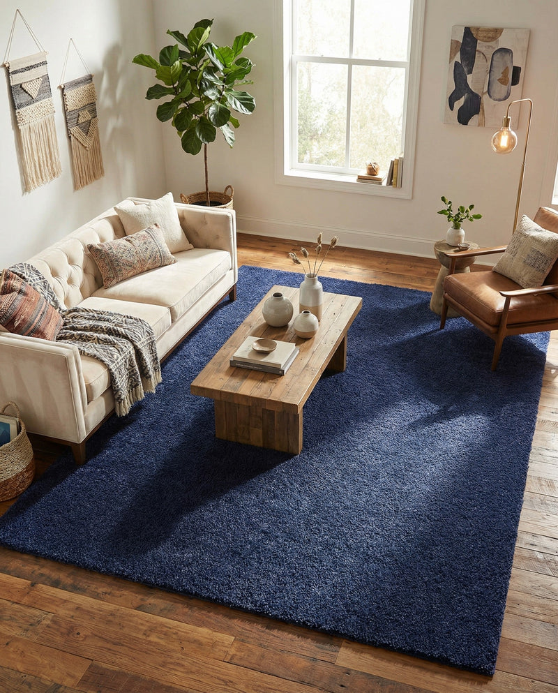 Solid Shag Seaside Collection Area Rug - Azure Cove (Navy Blue) Rectangle Navy Blue  lifestyle 21