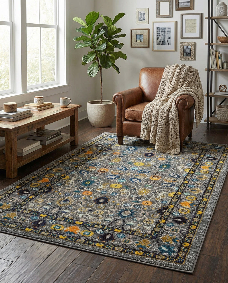 Chateau Elegance Collection Area Rug -  Luxembourg Rectangle Gray  lifestyle 7