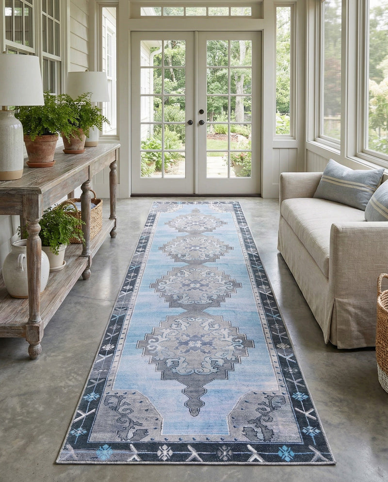 Heritage Elegance Collection Area Rug -  Winterthur (Blue Gray) Runner Blue Gray  lifestyle 63