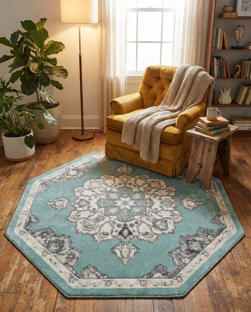 Beverly Grove Collection Area Rug - Melrose (Aqua) Octagon Aqua  lifestyle 66