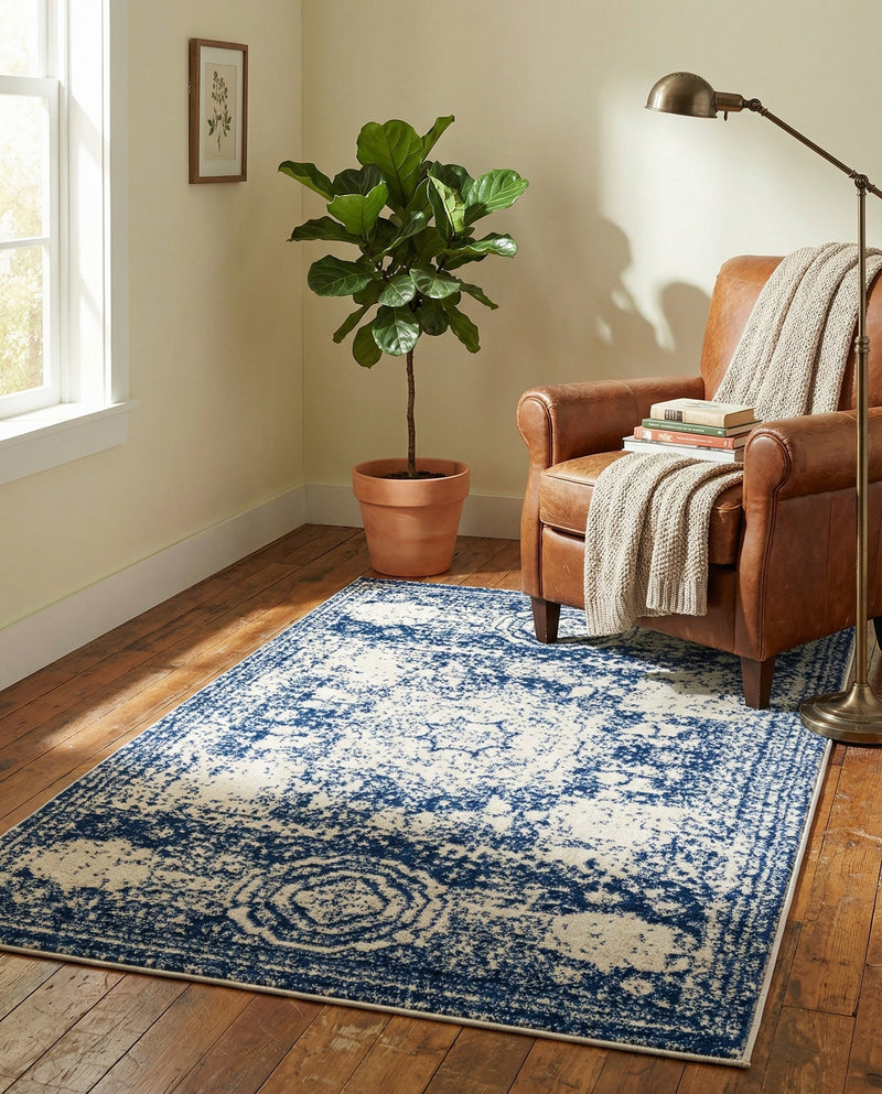 Dover Terrace Collection Area Rug -  Lagoon (Ivory and Blue) Rectangle Ivory and Blue  lifestyle 19