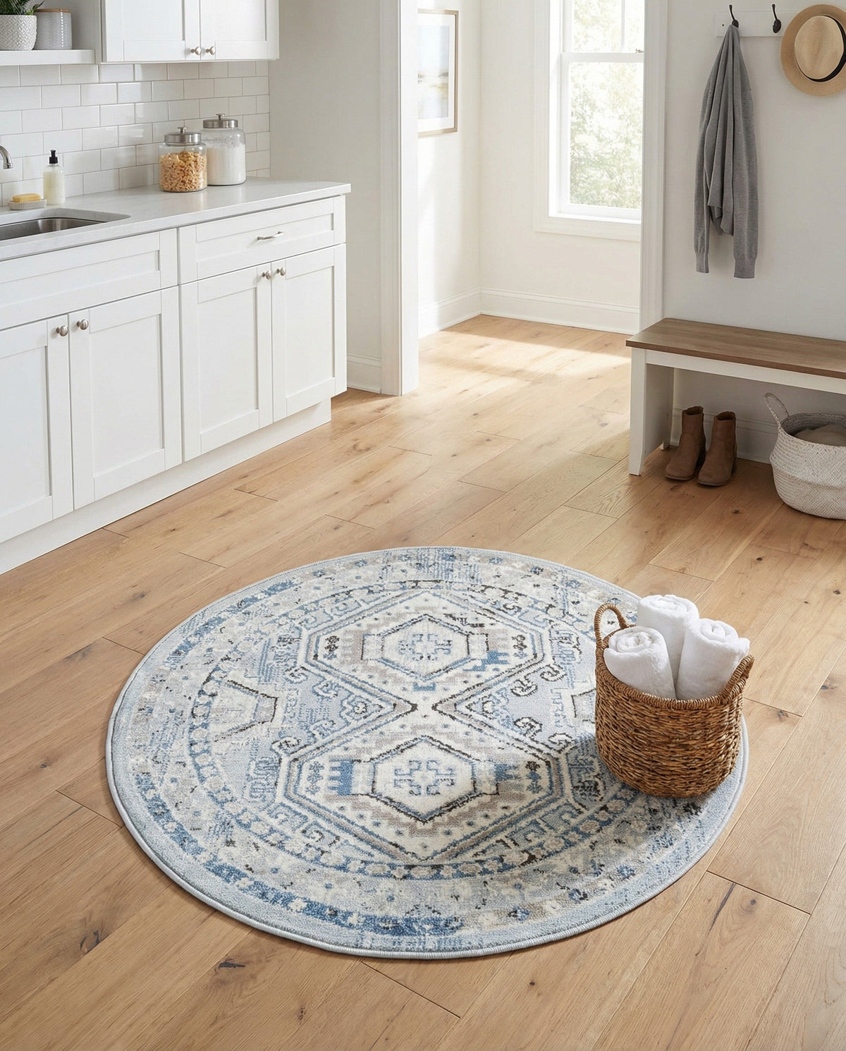 Savannah Elegance Collection Area Rug -  Tybee (Aqua Blue) Round Aqua Blue  lifestyle 79