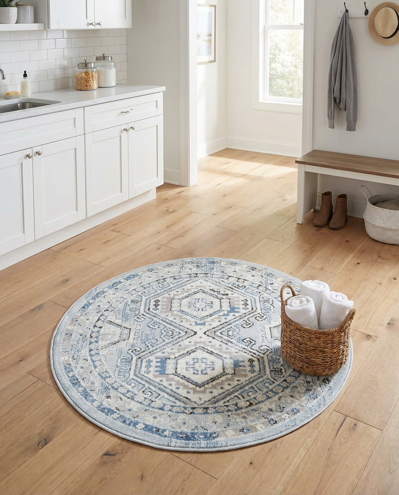 Savannah Elegance Collection Area Rug -  Tybee (Aqua Blue) Round Aqua Blue  lifestyle 79