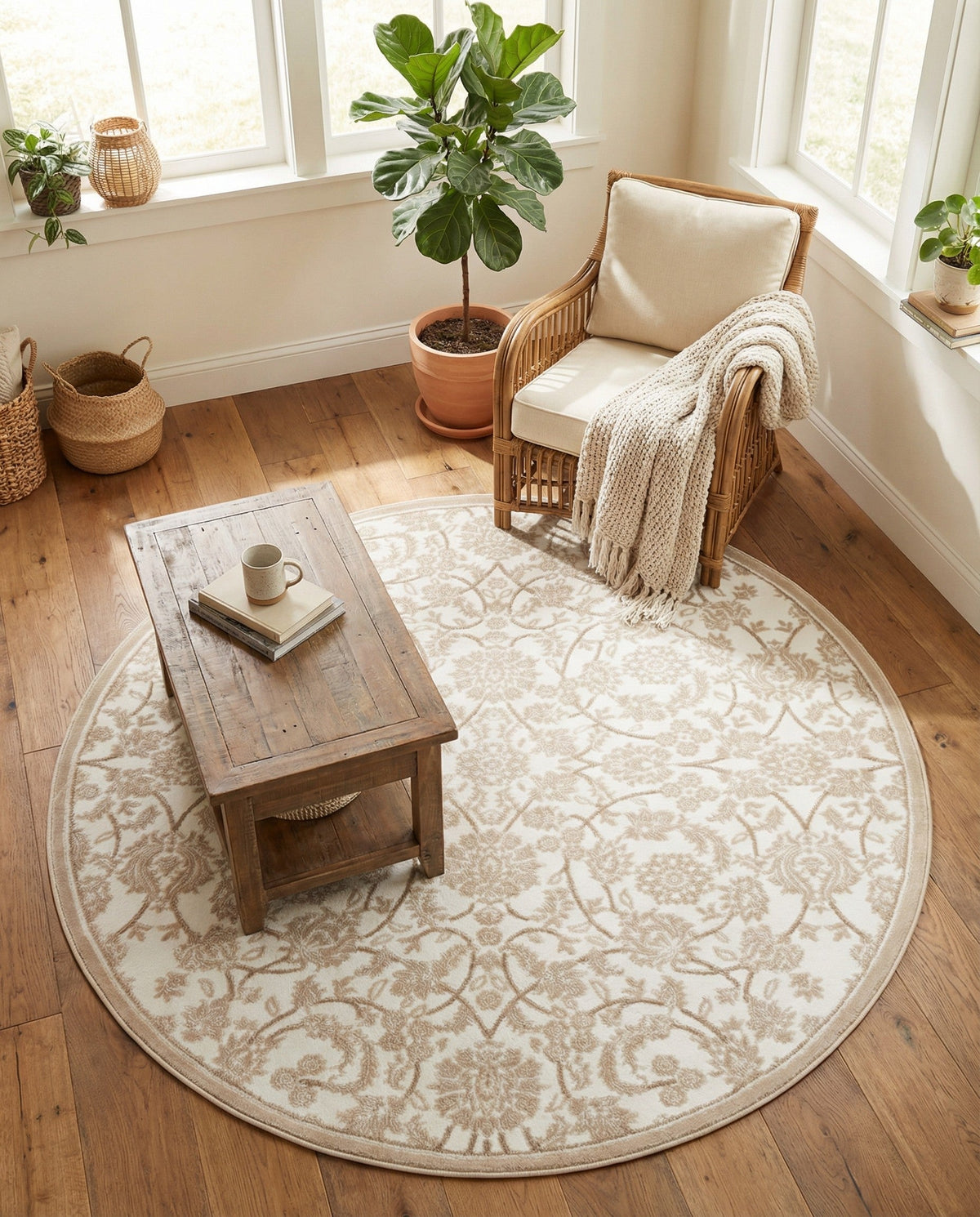 Andes Summit Collection Area Rug -  Chimborazo Round Snow White  lifestyle 85