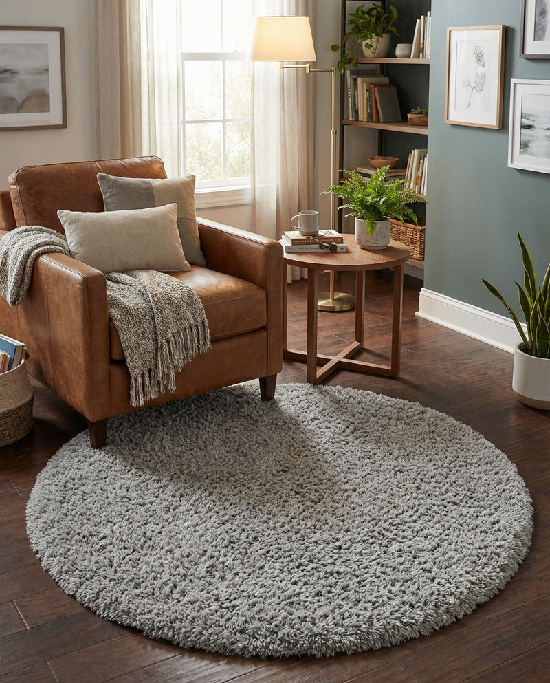 Eternal Plush Oasis Collection Area Rug -  Tranquility (Ash) Round Ash  lifestyle 58