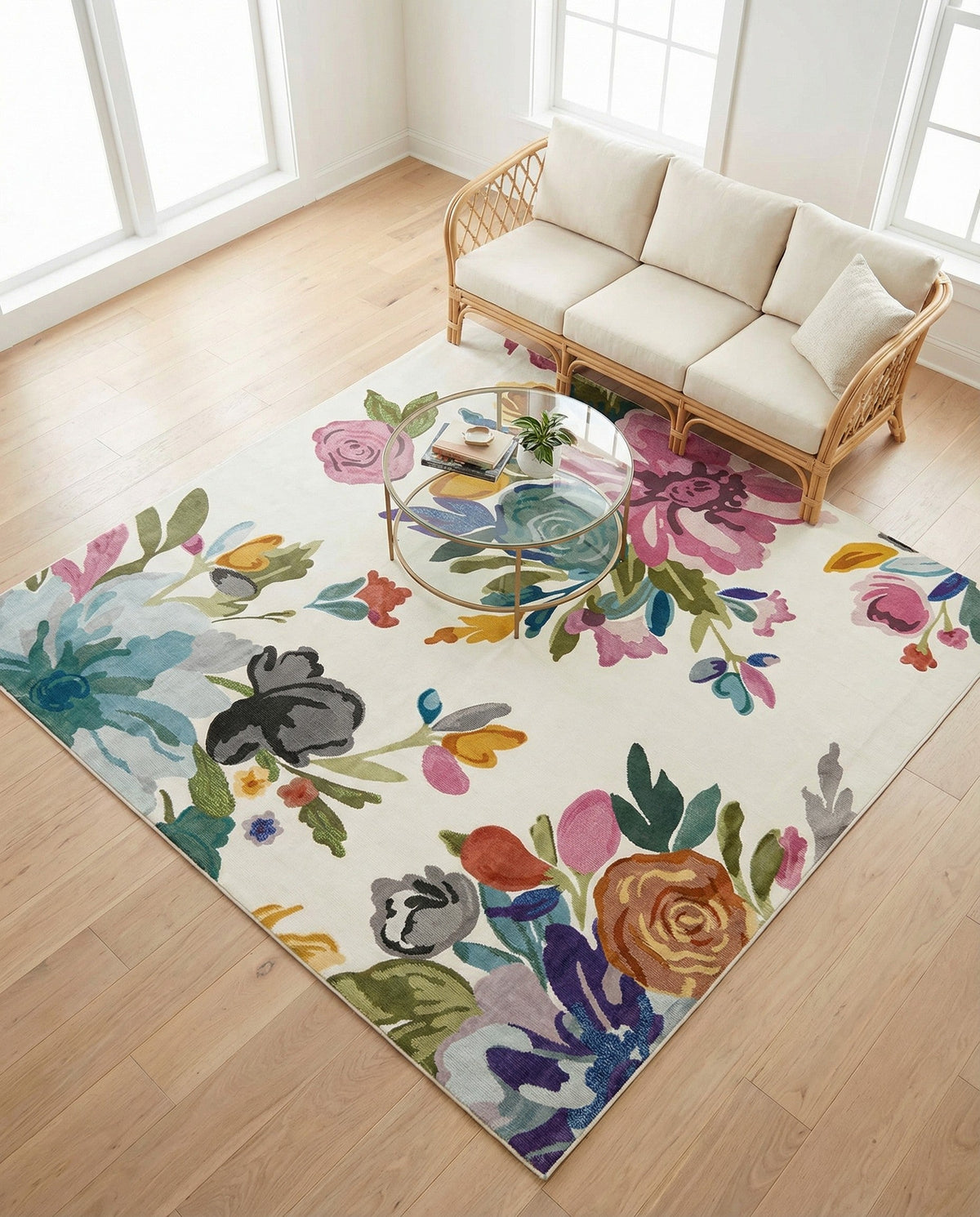 Meadow Breeze Collection Area Rug - Wildflower Square Ivory  lifestyle 181