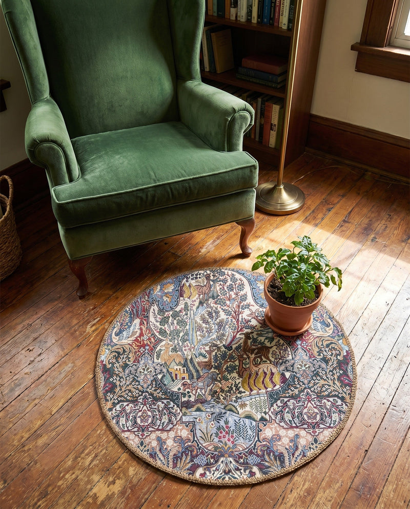 Heritage Elegance Collection Area Rug -  Louvre Round Multi  lifestyle 48