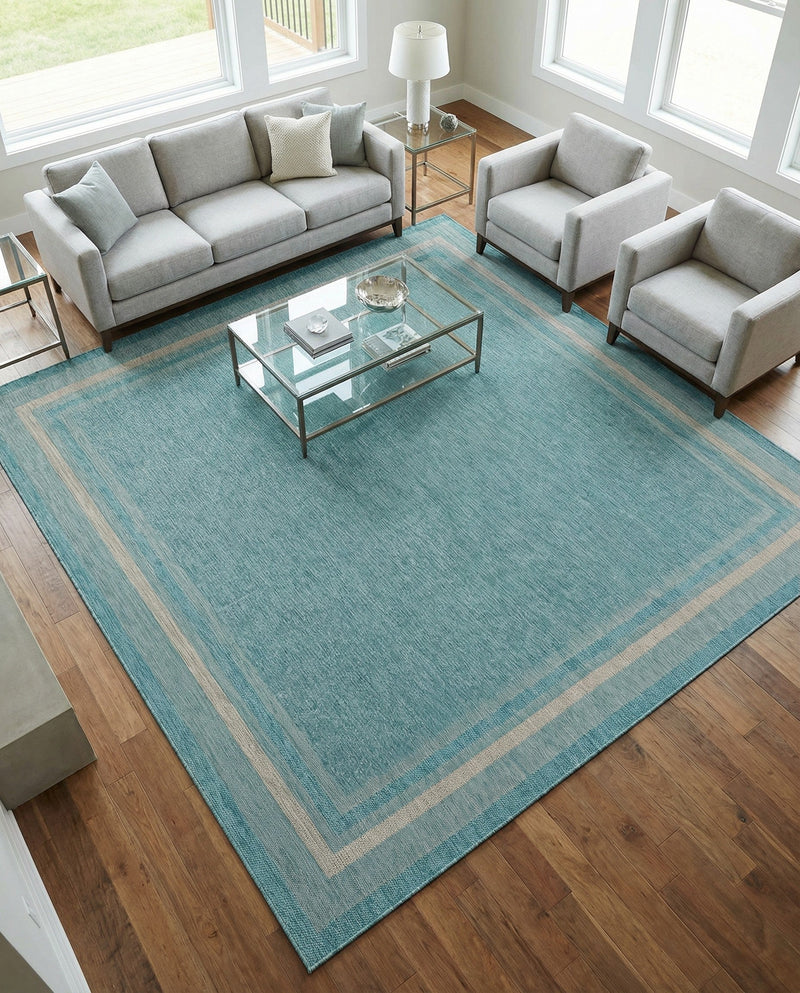 Terrace Fringe Collection Area Rug - Veranda (Aquamarine) Square Aquamarine  lifestyle 59