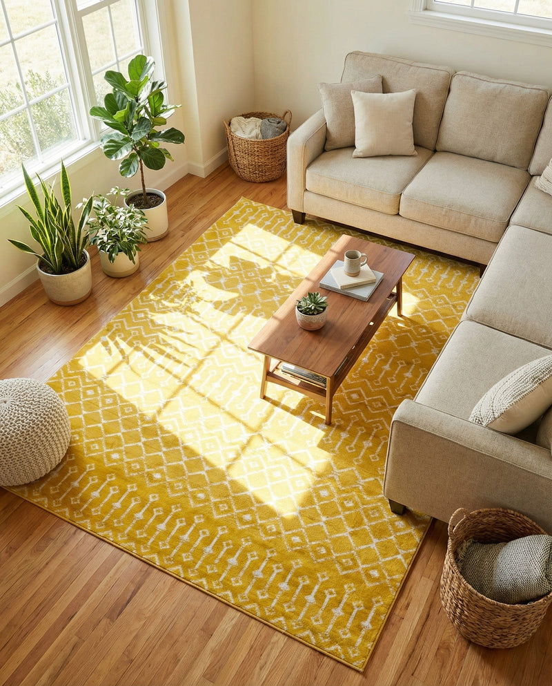 Marrakech Lattice Collection Area Rug - Medina (Yellow) Rectangle Yellow  lifestyle 11