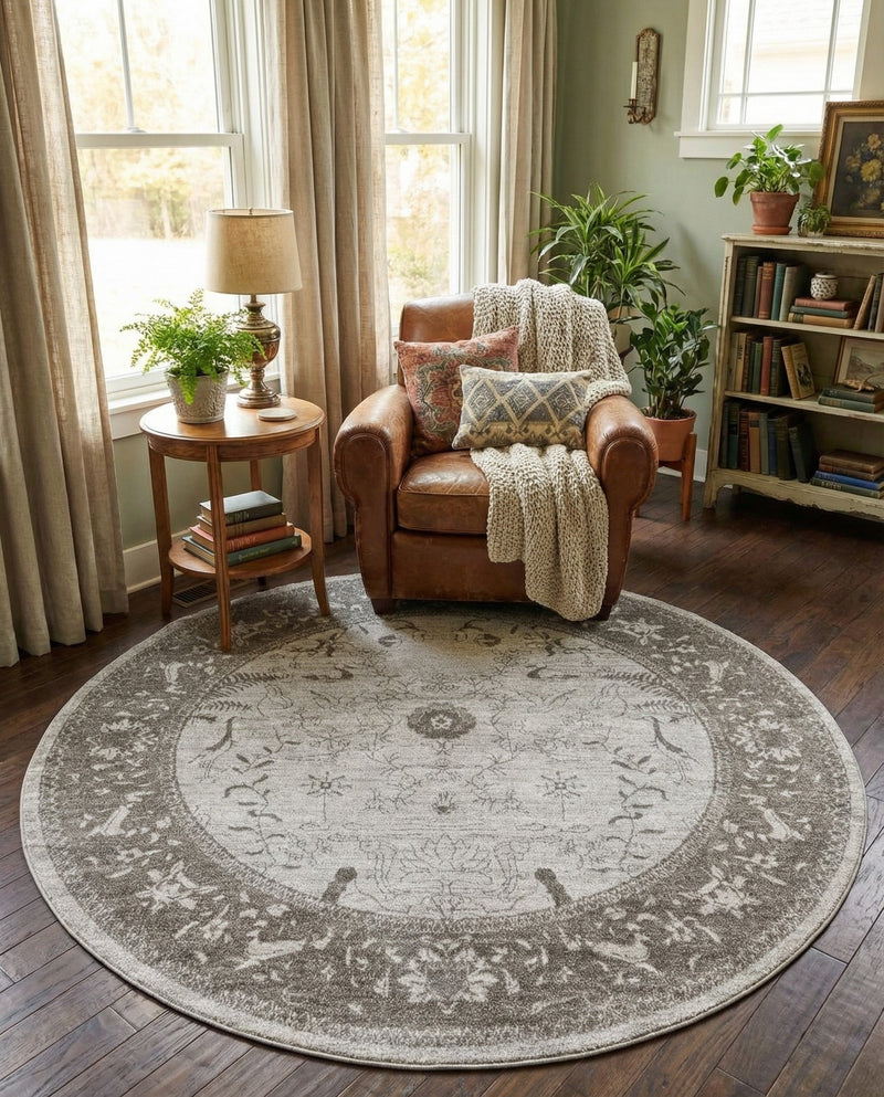 Horizon Collection Area Rug -  Apex (Light Gray) Round Light Gray  lifestyle 61
