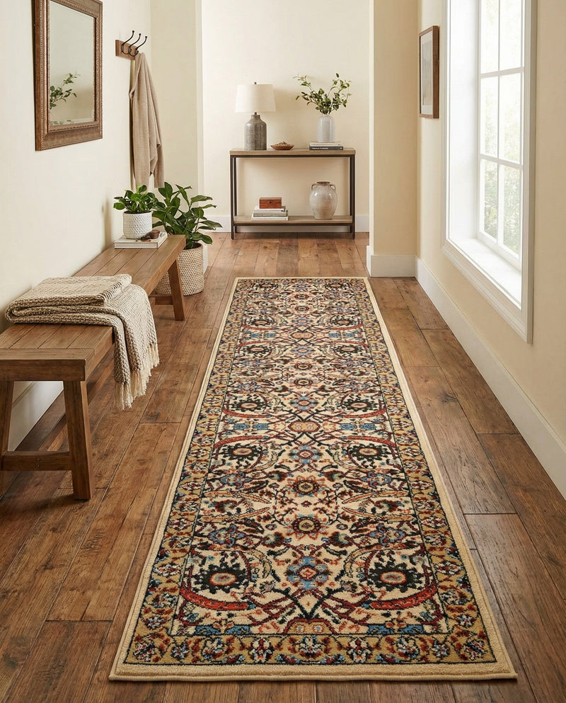 Tabriz Tapestry Collection Area Rug - Sahand (Cream) Runner Cream  lifestyle 31
