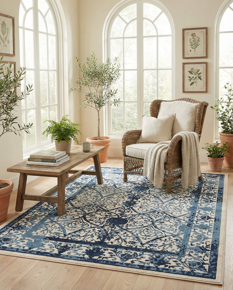 Horizon Collection Area Rug -  Sierra Rectangle Ivory and Blue  lifestyle 36