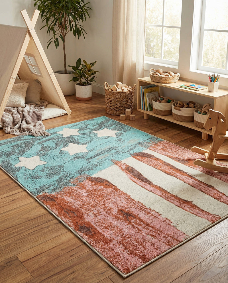 Wonder Tykes Collection Area Rug -  Zany Rectangle Red and Blue  lifestyle 6